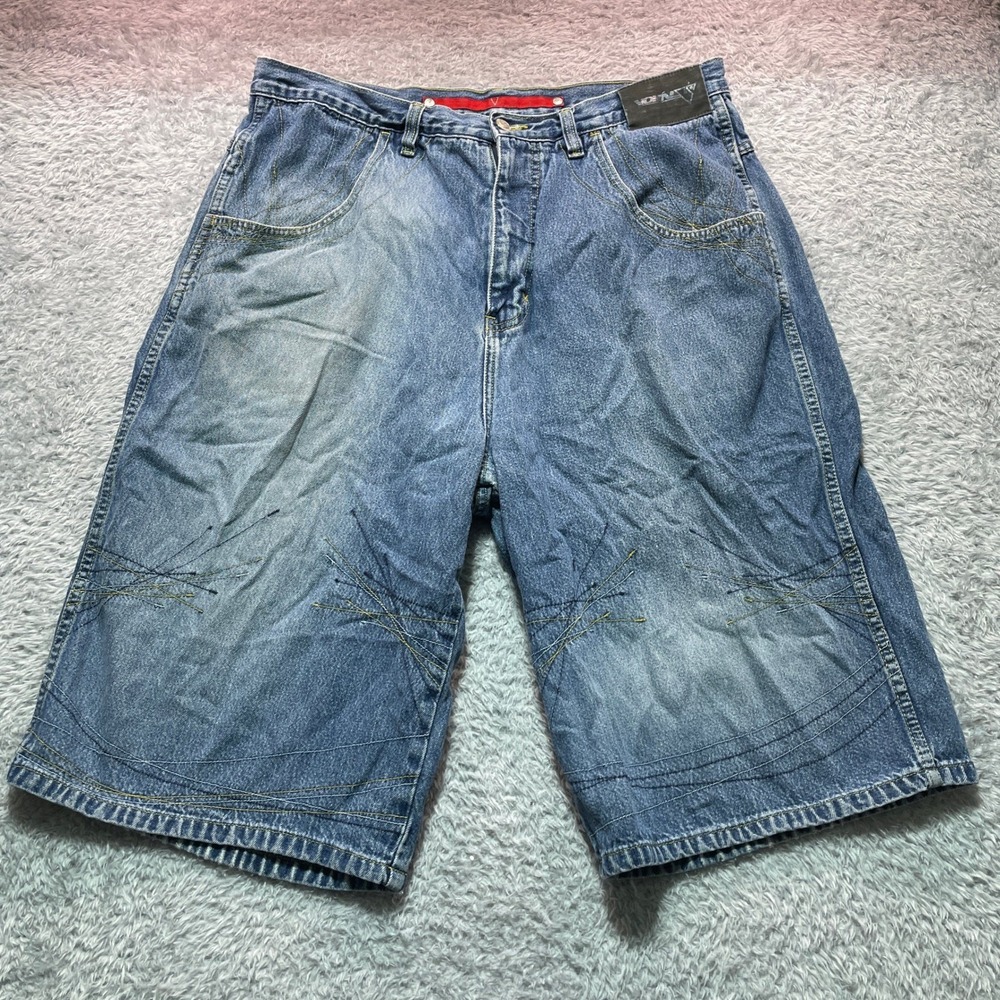 Vokal Vintage Baggy Denim Shorts Mens 38 Blue Y2K Skater Hip Hop Embroidered
